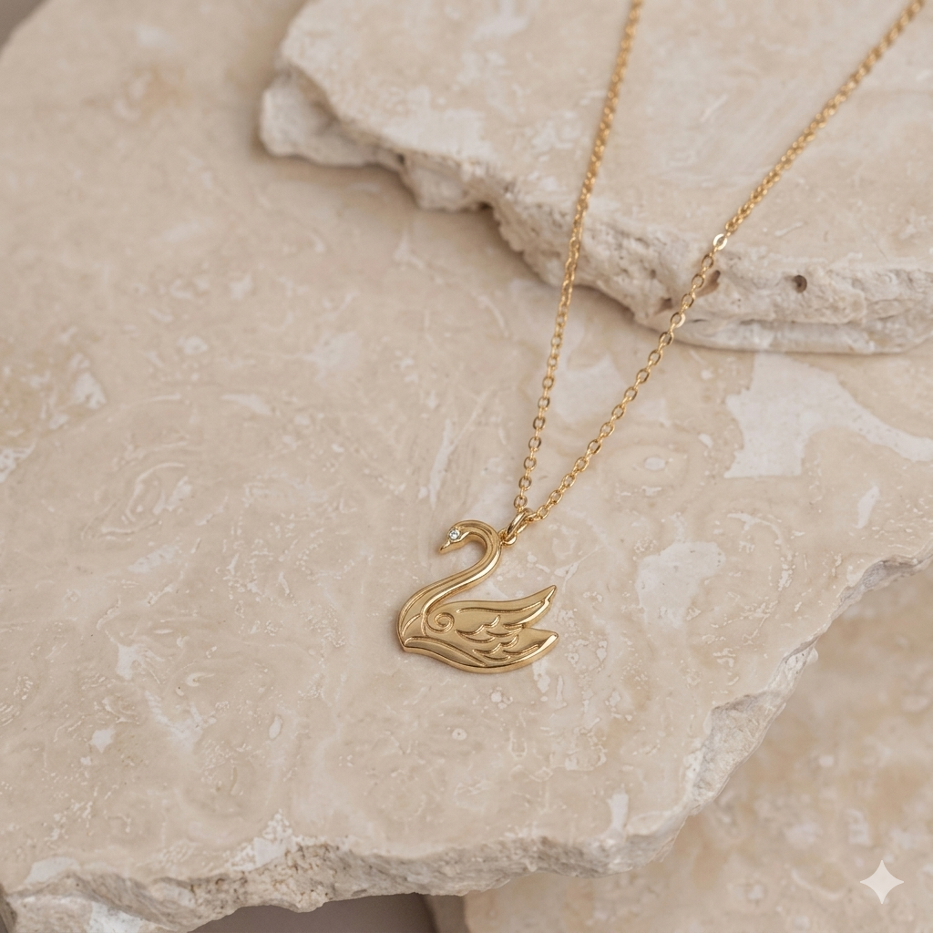 Pure 18k Gold swan necklace